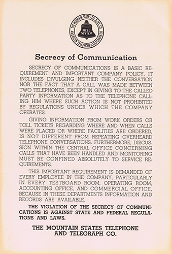 Bell System Secrecy of Communications poster